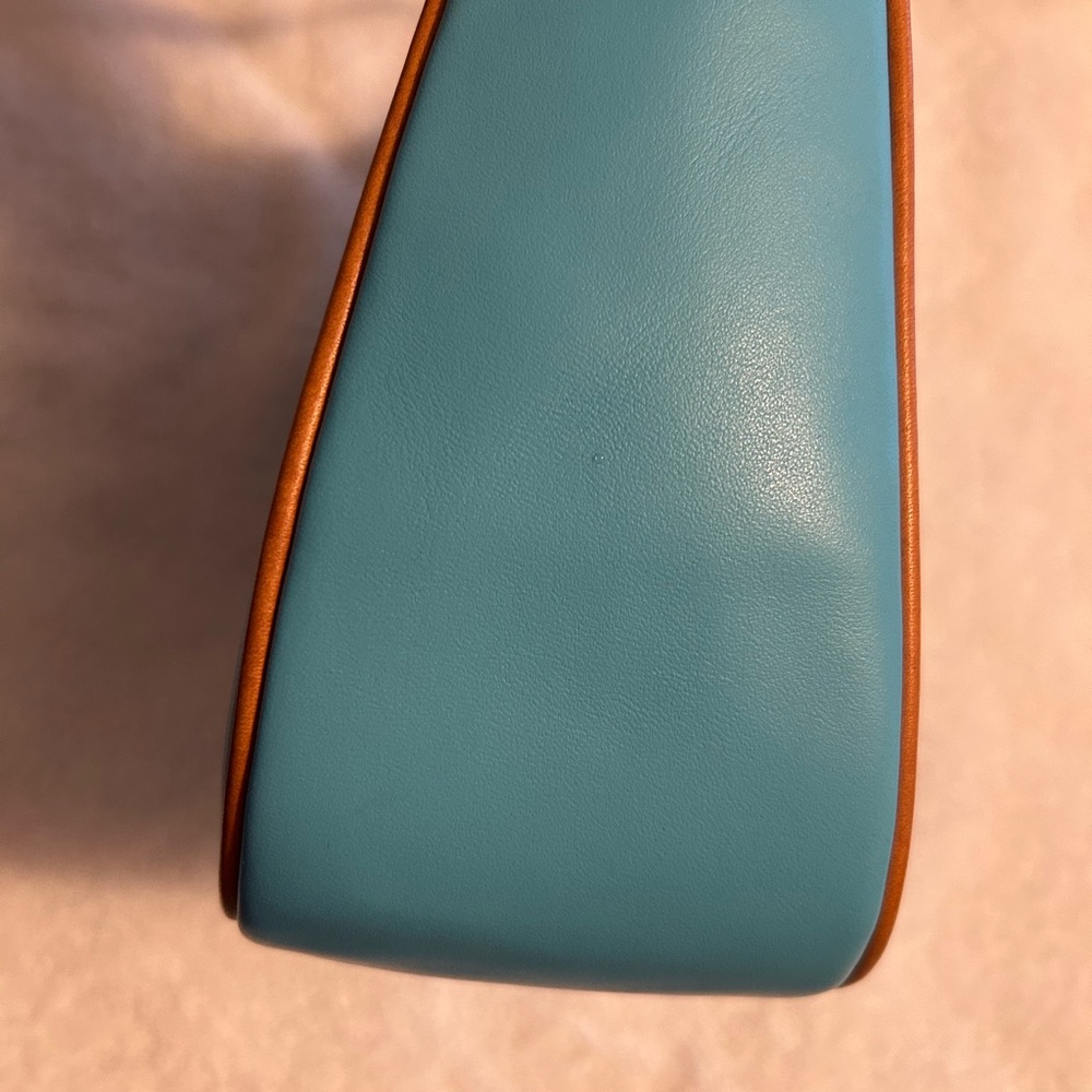 Dooney & Bourke Leather Turquoise Shoulder Bag with brown trim - Picture 9 of 13
